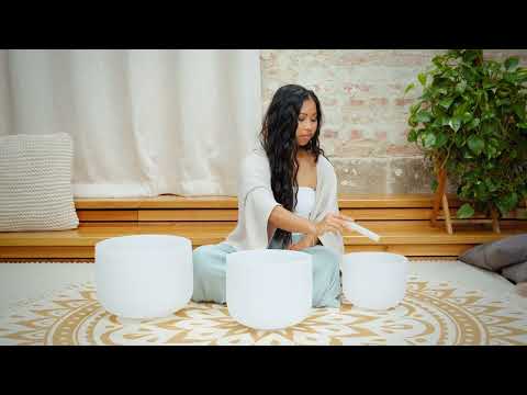 432 Hz Crystal Singing Bowls 9” A, 11” F, 13” D - Harmony Set