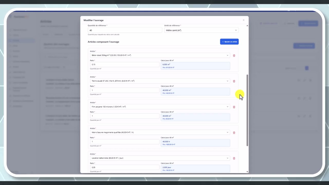 Tutoriel vidéo : Ouvrages (ensembles avec ratios) — Formation FacturesPro