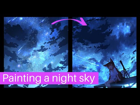 How to draw a night sky! Brush making tutorial included (CSP file download) [日本語字幕付き]