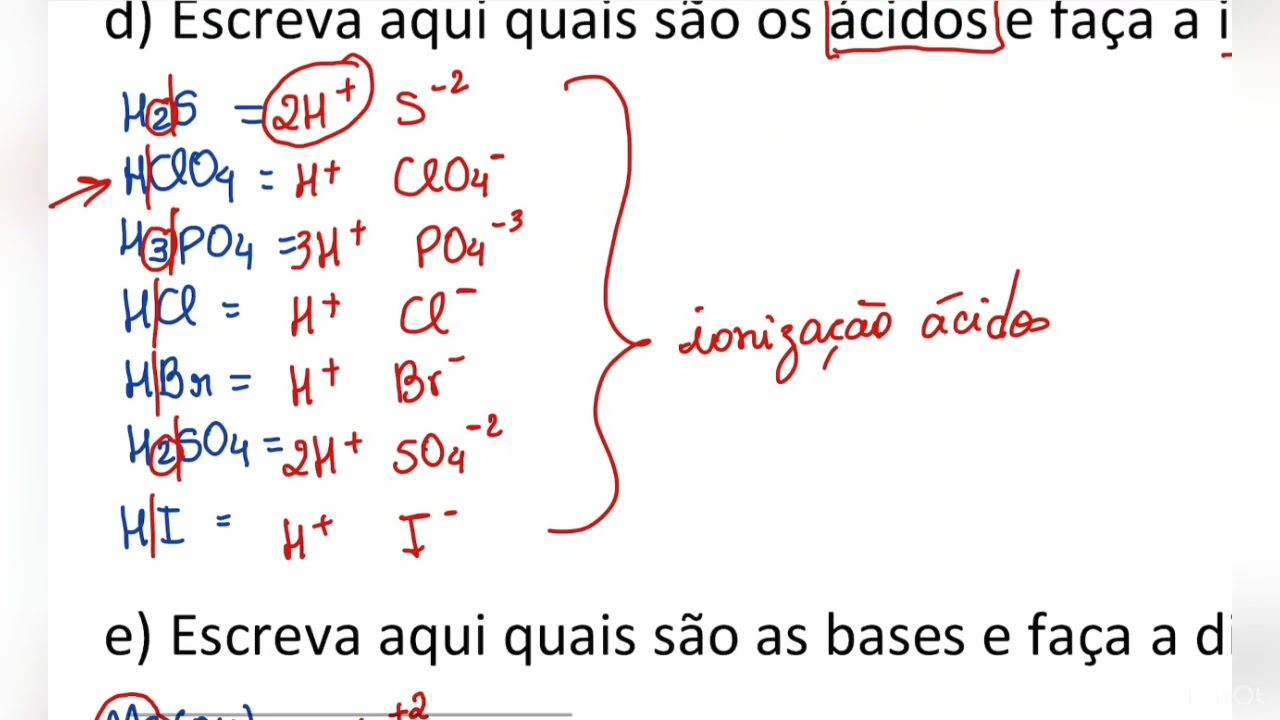 Exercício Ácidos e Bases // Ionização e Dissociação