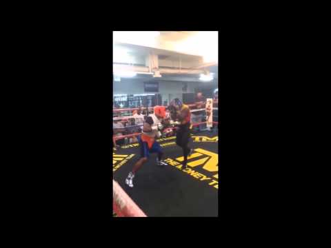 FLOYD MAYWEATHER SPARRING 168-POUND FIGHTER FOR 15 ROUNDS WHILE PREPARING FOR MARCOS MAIDANA