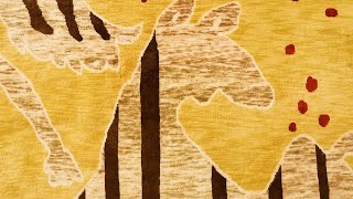 Modern Art Deco Inspired Rug with Mythical Animal Motifs in Golden Yellow and Chocolate Brown N12953