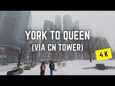 Toronto 🇨🇦 Winter Walk | York St to Queen St W via CN Tower & John St, 4K
