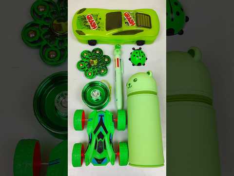 Green Colour Toys🥰 Spinner, YoYo, Pen, Sharpener, Pouch, Geometry, Car #toys #stationary