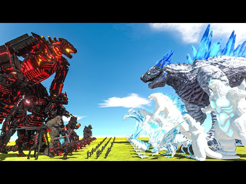 Dark Team + Mechagodzilla vs Shimo + White Team - Animal Revolt Battle Simulator