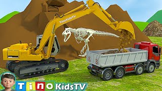 Excavator, Driller & Dump Truck for Kids | Finding Dinosaur Bones