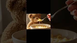 【ASMR】テディベアがコーンフレークを食べる Teddy Bear Eats Cornflakes #aiasmr#asmr #fruit #shorts #fruitcutting