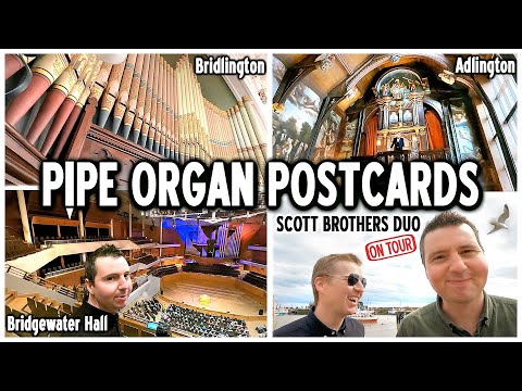 PIPE ORGAN POSTCARDS - ADLINGTON HALL, BRIDLINGTON & BRIDGEWATER HALL - SCOTT BROTHERS DUO