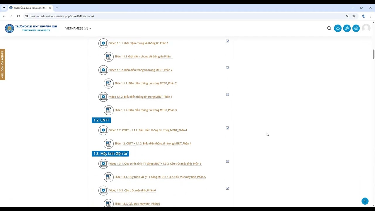 Hướng dẫn sinh viên Trường Đại học Thương mại học tập trên LMS theo hình thức E learning