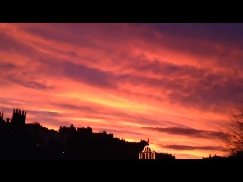 Sunset in Edinburgh with music from Indus Rush Himalayan Suite/Red Sky, Christmas Market,