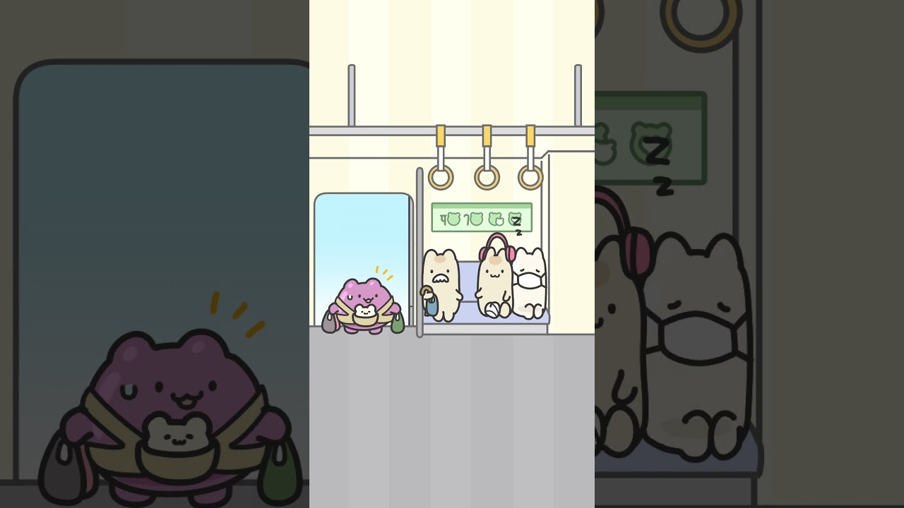 「優先席」にて…🐱🍒 #じぇりねこ #Jellycat #ゆるキャラ #ショートアニメ #character #イラスト #Animation #shorts