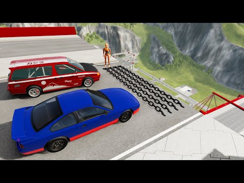 Open Bridge Jump With Giant Chain (Crazy Crashes) - BeamNG drive Chain Vs Cars Crashes
