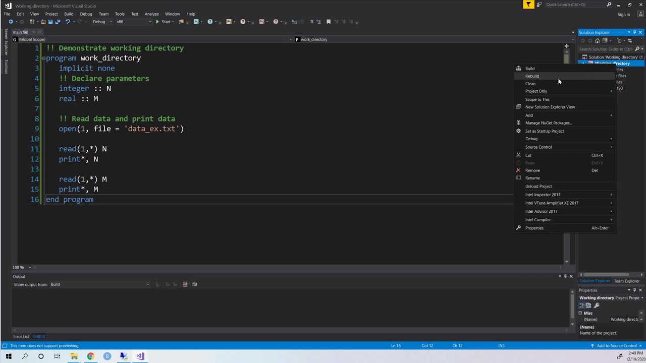 Specify Working Directory when using Intel Fortran in Visual Studio