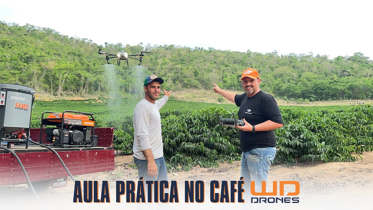 Aula na prática sobre pulverização com drone agrícola DJI no Café Conilon em Itueta – MG