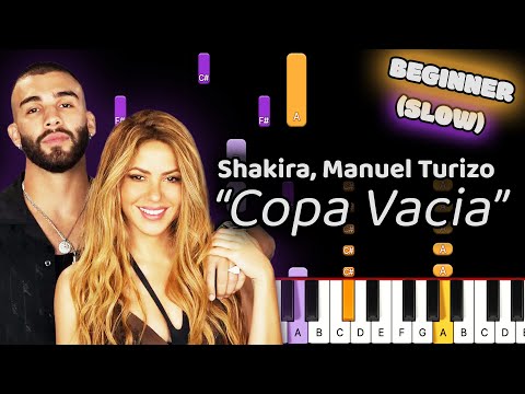 Shakira, Manuel Turizo Copa Vacia Piano Tutorial! (Beginner) SLOW 50% Speed