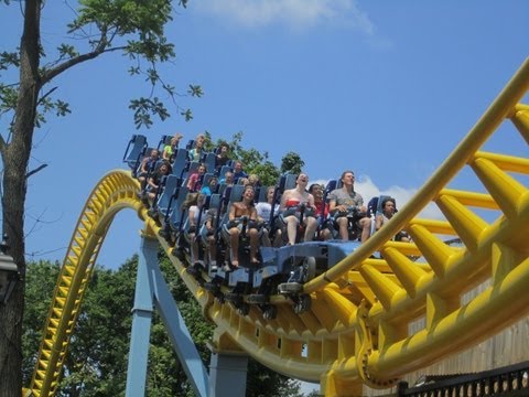 Off-ride footage of a Skyrush train