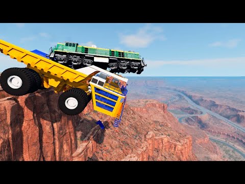 TRAIN and HUGE Car Belaz vs Giant Pit (Cars vs Giant Pit #29) / BeamNG Drive Realistic Crashes
