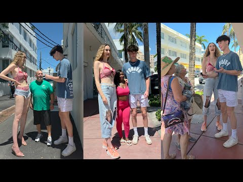 Two 7ft Giants Take Over Miami Beach! Crowd Goes Wild!
