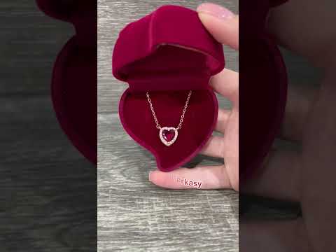 Подарок девушке Колье с цирконами "Рубиновое сердце" серебро с позолотой в бархатной коробочке - фото 1 - id-p2515815565