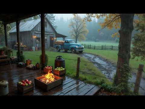 Rainy Morning at the Farmhouse 🌧️ Cozy Porch, Fireplace Crackling & Nature Sounds for Deep Sleep