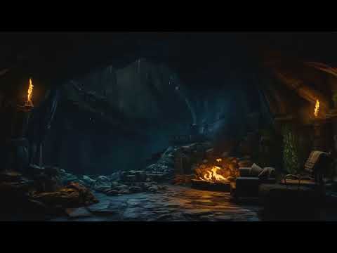 24 Hours Trapped in a Cave ⛈ Cozy Rainstorm Shelter with Bonfire Sounds for Sleep & Relaxation