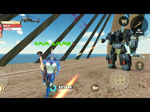 Rope Hero: Vice Town (Rope Hero Fight Police Car Robot on Bridge) Rope Hero Destroy Bridge - FHD