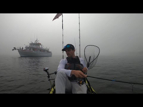 Catching Fluke and Porgies in the Sound then mugged by a party boat in the fog