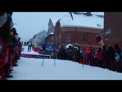 The main street of Lillehammer transforms into a Telemark show