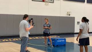 Gulf Coast women’s basketball coach Roonie Scovel films an online basketball tutorial.