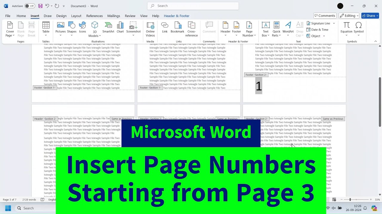 Start Page Number from a Specific Page in the Middle of the Document in Microsoft Office Word