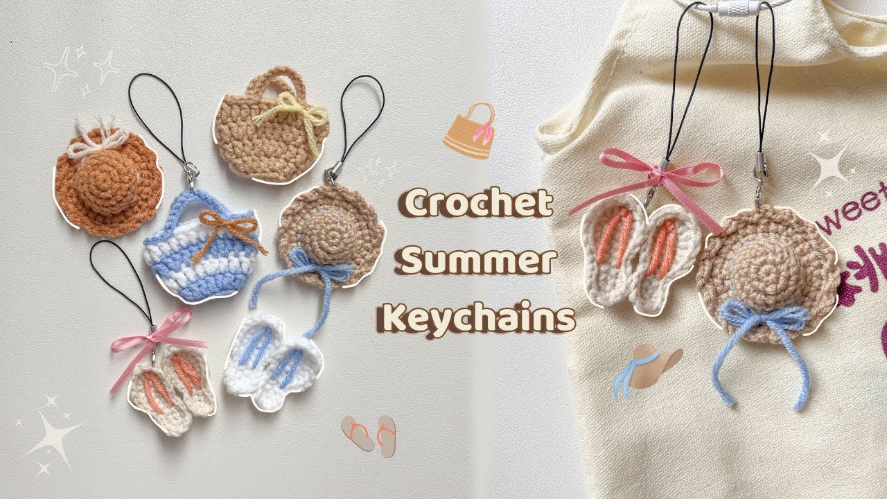 Crochet Summer Keychain Set | Bag, Hat & Slippers | Easy & Cute DIY Tutorial 🌞