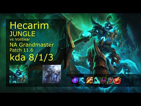Hecarim vs Volibear Jungle - NA Grandmaster 8/1/3 Patch 11.6 Gameplay