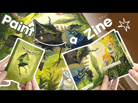 Free One Page Zine Template + Tutorial｜Baba Yaga Story Zine｜Gouache Painting｜Relaxing Art Video🌿✨