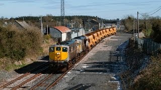 preview picture of video '079 & 073 on Ballybrophy-Lisduff empty ballast train departing Ballybrophy 12-March-2013'