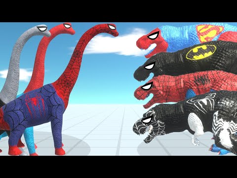 ALL SUPERMAN BRACHIOSAURUS DEATH FALL vs ALL T-REX DINOSAUR - Animal Revolt Battle Simulator