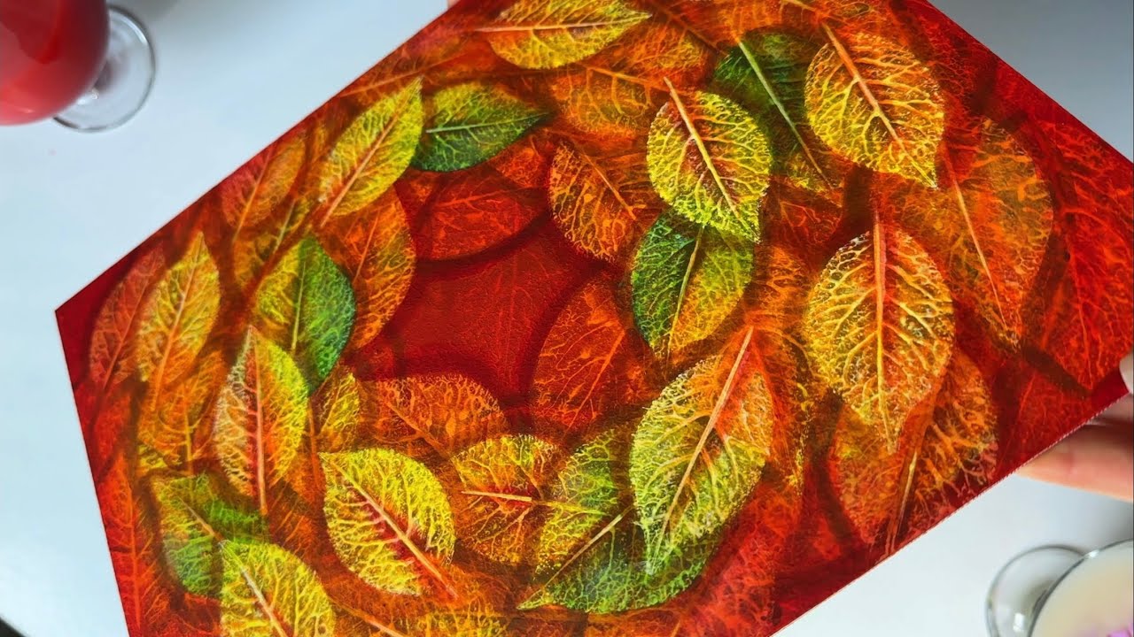 Autumn leaves painting Step by step process / Orange leaf impressions painting Acrylic painting