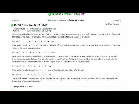 Java Practice It | Exercise 14.12: shift | Collections, #stacks and #queues , stacks, queues