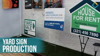 Digital printing and cutting Yard sign production at Front Signs manufactory