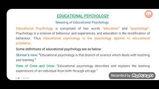 Educational Psychology#Meaning# Scope of Education