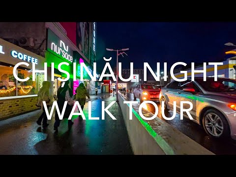 Chișinău, Moldova | 4K night city walking tour | snow and wind | city lights | new year prep