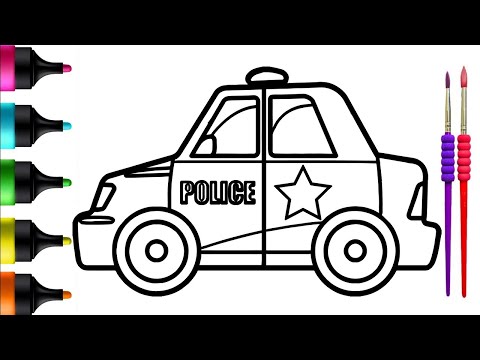 Coloring a Police Car for Kids | Learn to Draw and Paint a Police Car