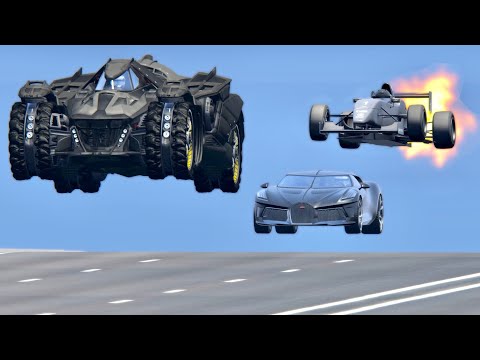 Bugatti La Voiture Noire vs Formula Jet Engine vs Batmobile - Drag Race 20 KM