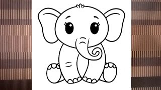 Cute Baby Elephant 🐘 Drawing | Easy Pencil Sketch for Beginners