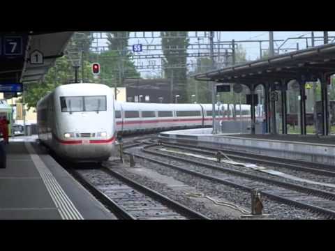 ICE-1 arrives at railroad station Interlaken Ost