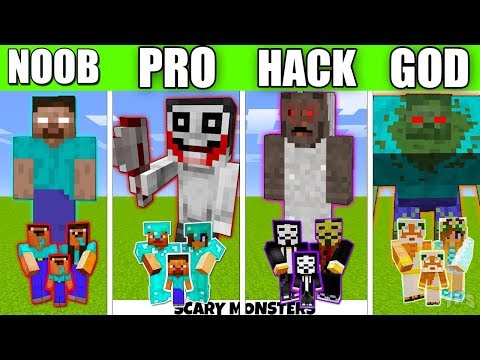 Minecraft Battle : SCARY MONSTERS FAMILY CRAFTING CHALLENGE - NOOB vs PRO vs GOD Minecraft Animation