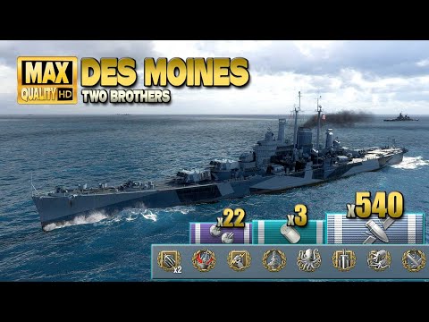 Cruiser Des Moines: Huge game on map Two Brothers - World of Warships