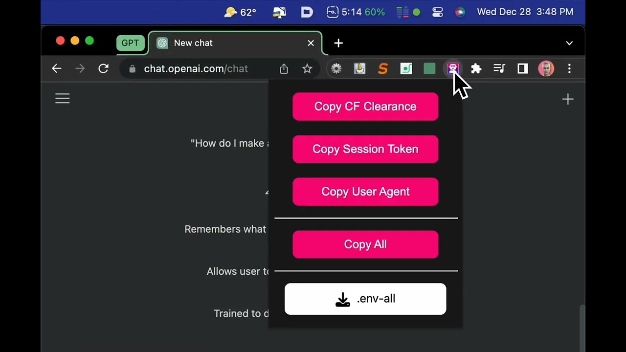 ChatGPT Cookies v2.0 Update: Copy Individual Cookies or Export .env file - Chrome Extension