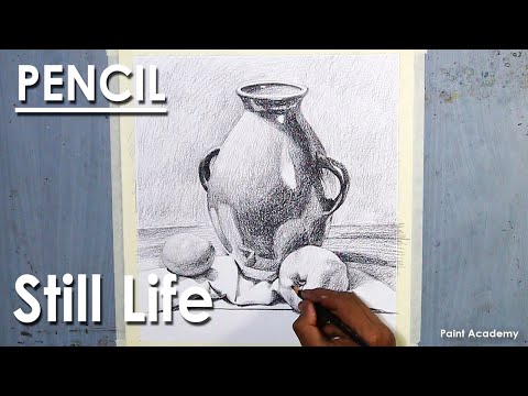 Still Life Drawing in Pencil Jug Fruits | step by step shading
