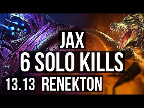 JAX vs RENEKTON (TOP) | 2.1M mastery, 6 solo kills, 9/1/1, 1000+ games | KR Diamond | 13.13