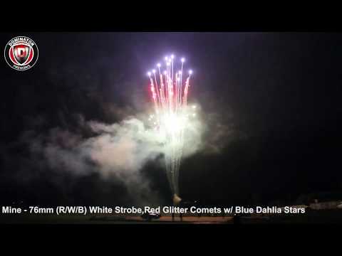 1.4G PRO FIREWORKS: 3" MINE - WHITE STROBE, RED GLITTER COMETS W/BLUE DAHLIA STARS - PFX75MN-RWB-H